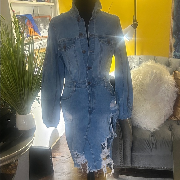 Fashion Nova Distressed Denim Dress - Picture 4 of 16